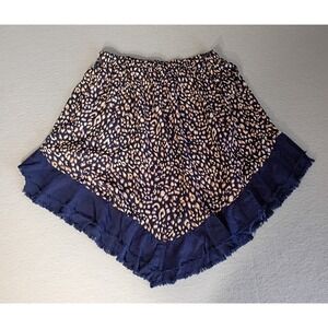 Umgee Navy Blue Brown Ruffle Tiered Short Skirt‎ Elastic Waist Size S NWT